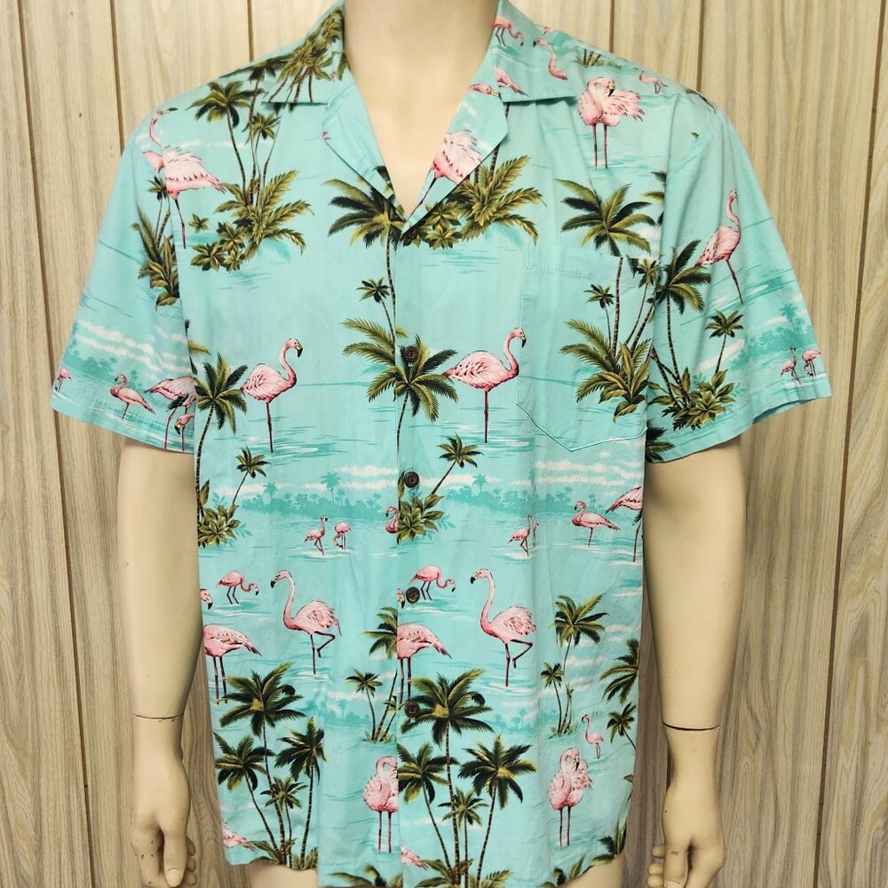 flamingo Hawaiian shirt L men's cotton Ky's made in Hawaii